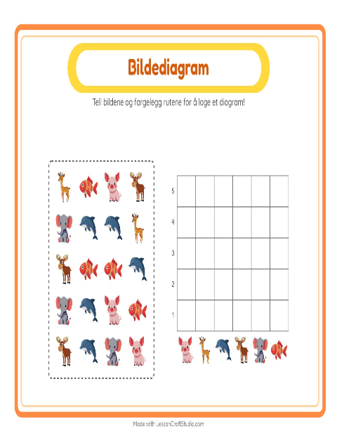 Forhåndsvisning av Tell I Diagram-arbeidsark med Dyr for Barnehage (5-7 år)