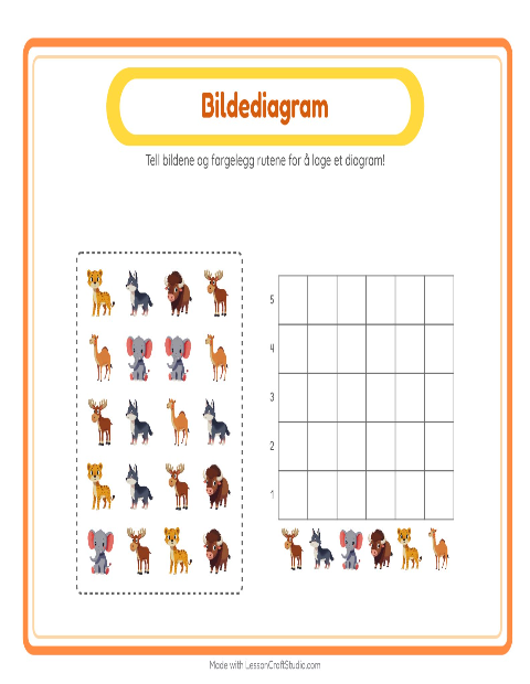 Forhåndsvisning av Tell I Diagram-arbeidsark med Dyrehagedyr for Barnehage (5-7 år)