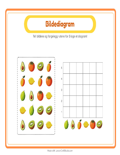 Forhåndsvisning av Tell I Diagram-arbeidsark med Frukter for Barnehage (5-7 år)