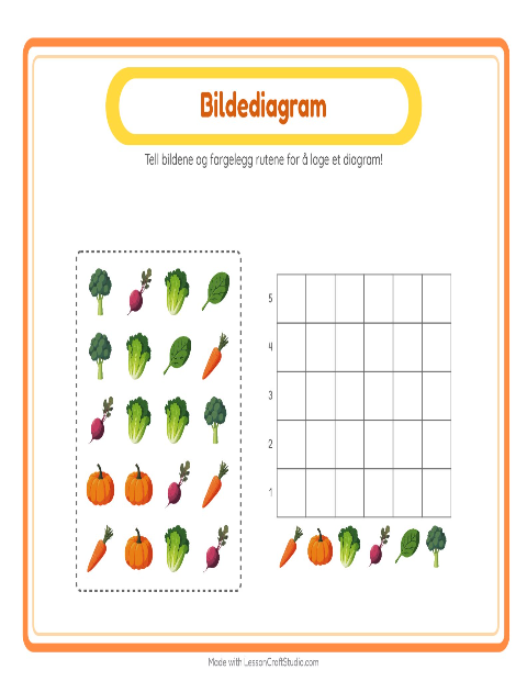 Forhåndsvisning av Tell I Diagram-arbeidsark med Grønnsaker for Barnehage (5-7 år)