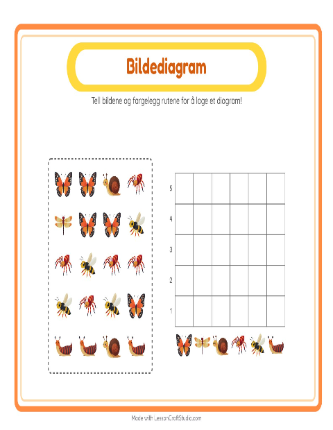 Forhåndsvisning av Tell I Diagram-arbeidsark med Insekter og kryp for Barnehage (5-7 år)