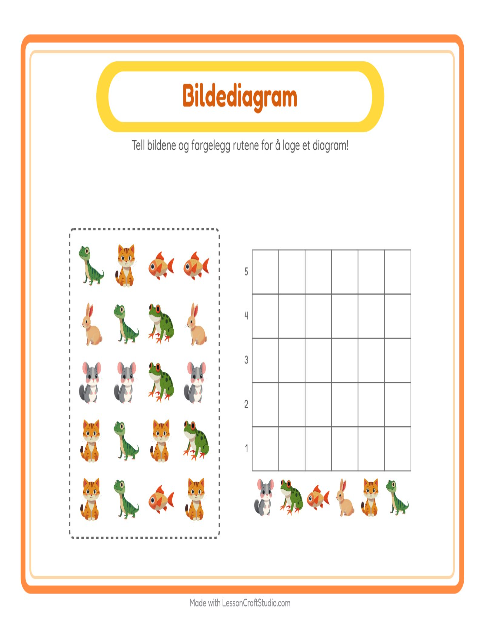 Forhåndsvisning av Tell I Diagram-arbeidsark med Kjæledyr for Barnehage (5-7 år)