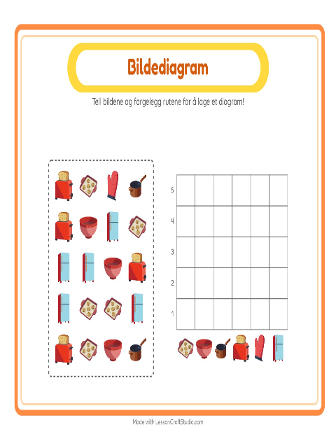 Forhåndsvisning av Tell I Diagram-arbeidsark med Kjøkkenredskaper for Barnehage (5-7 år)