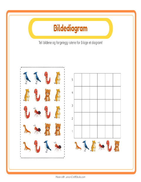 Forhåndsvisning av Tell I Diagram-arbeidsark med Skogsdyr for Barnehage (5-7 år)