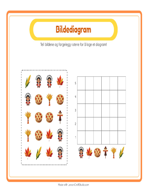 Forhåndsvisning av Tell I Diagram-arbeidsark med Thanksgiving for Barnehage (5-7 år)