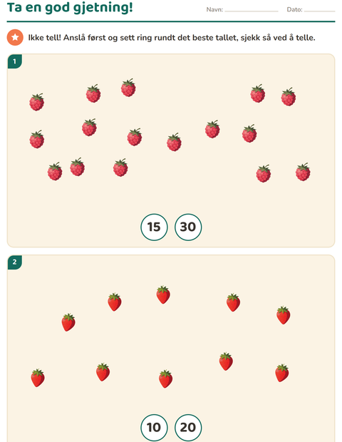 Forhåndsvisning av Telle bilder-arbeidsark med Frukter for Barnehage (5-7 år)