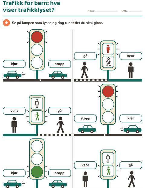 Trafikkopplæring: hva viser trafikklyset?