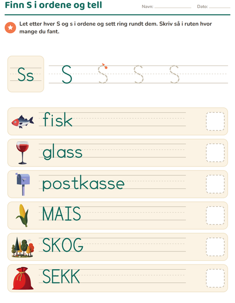 Forhåndsvisning av Ukens bokstav-arbeidsark for Barnehage (5-7 år)