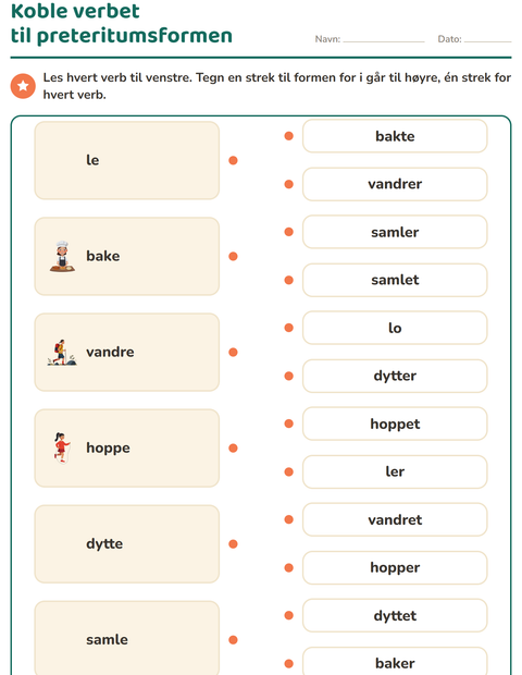 Forhåndsvisning av Verb: presens og preteritum-arbeidsark for 2. trinn