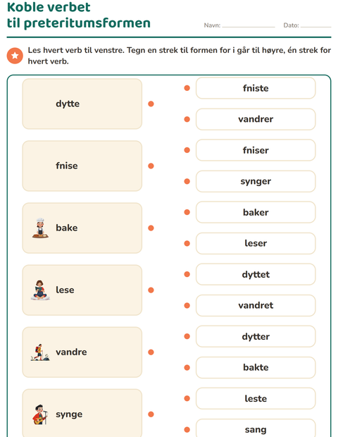 Forhåndsvisning av Verb: presens og preteritum-arbeidsark for 2. trinn