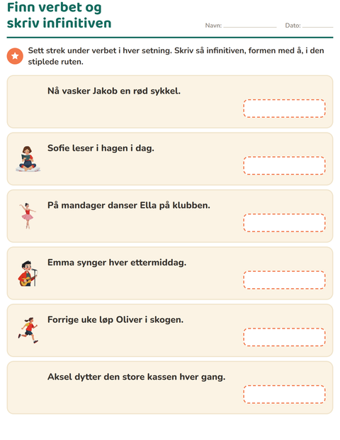 Forhåndsvisning av Verb: presens og preteritum-arbeidsark for 2. trinn