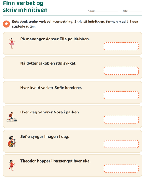 Forhåndsvisning av Verb: presens og preteritum-arbeidsark for 2. trinn