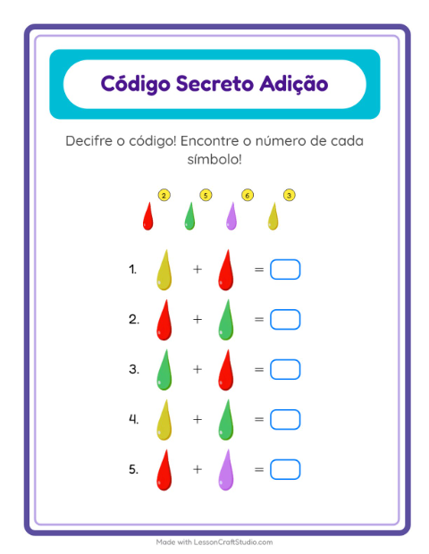 Pré-visualização da ficha de Adição Com Código com Cores para Educação infantil (pré-escola, 5-7 anos)