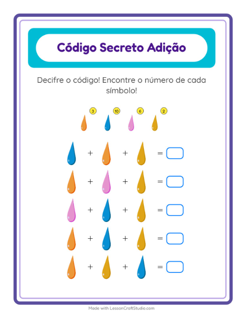 Pré-visualização da ficha de Adição Com Código com Cores para Educação infantil (pré-escola, 5-7 anos)