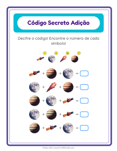 Adição com código – decifre e some com Espaço – atividade para o 2º ano — 2