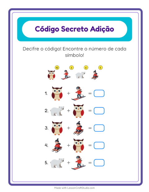 Pré-visualização da ficha de Adição Com Código com Inverno para Educação infantil (pré-escola, 5-7 anos)