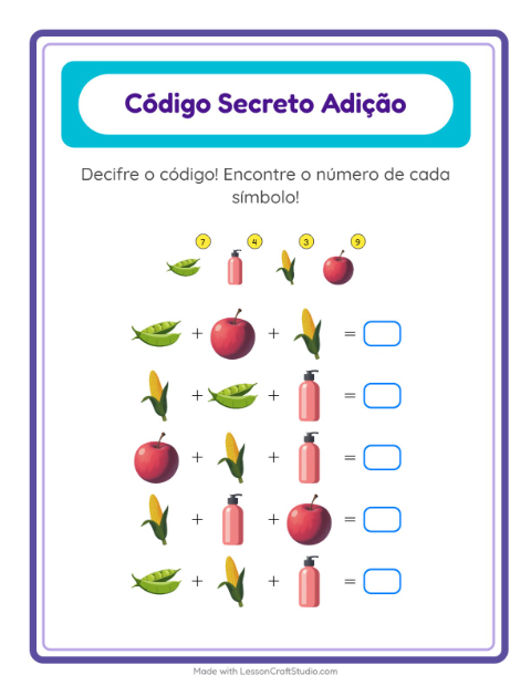 Pré-visualização da ficha de Adição Com Código com No supermercado para Educação infantil (pré-escola, 5-7 anos)