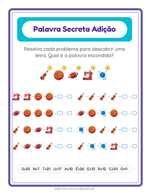 Pré-visualização da ficha de Adição Com Código com Atividades para Educação infantil (pré-escola, 5-7 anos)