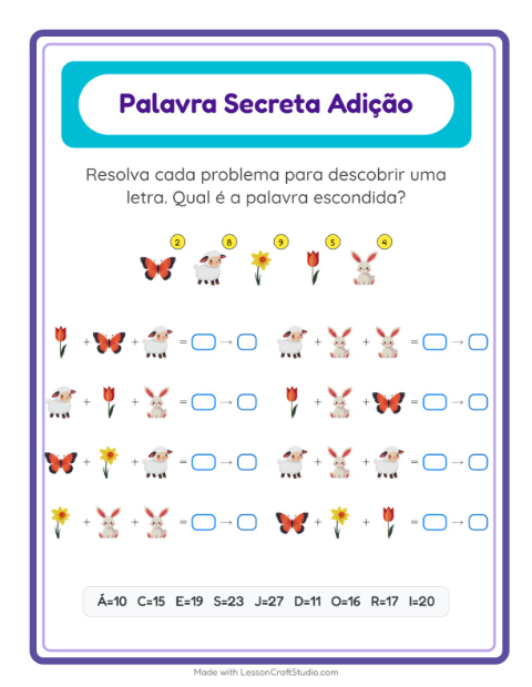 Pré-visualização da ficha de Adição Com Código com Páscoa para Educação infantil (pré-escola, 5-7 anos)