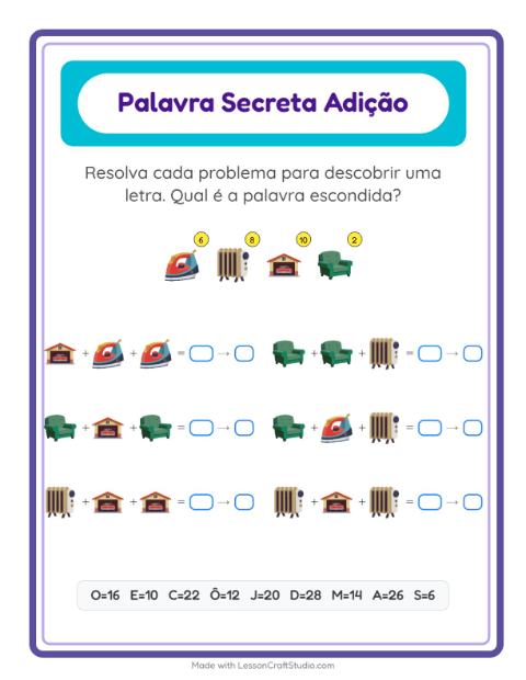 Pré-visualização da ficha de Adição Com Código com Pela casa para Educação infantil (pré-escola, 5-7 anos)