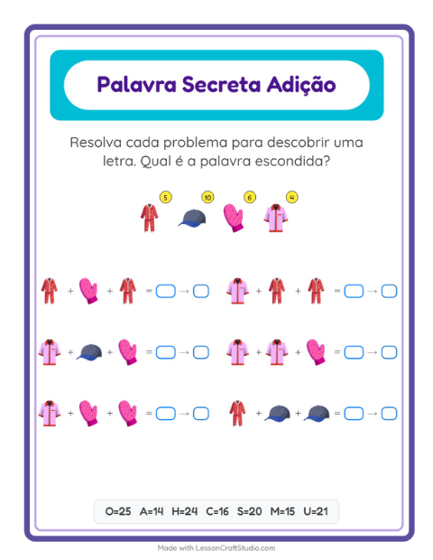 Pré-visualização da ficha de Adição Com Código com Roupas para Educação infantil (pré-escola, 5-7 anos)