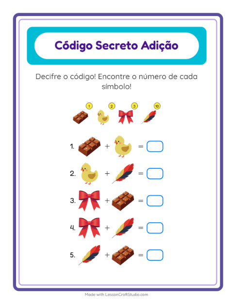 Pré-visualização da ficha de Adição Com Código com Páscoa para Educação infantil (pré-escola, 5-7 anos)