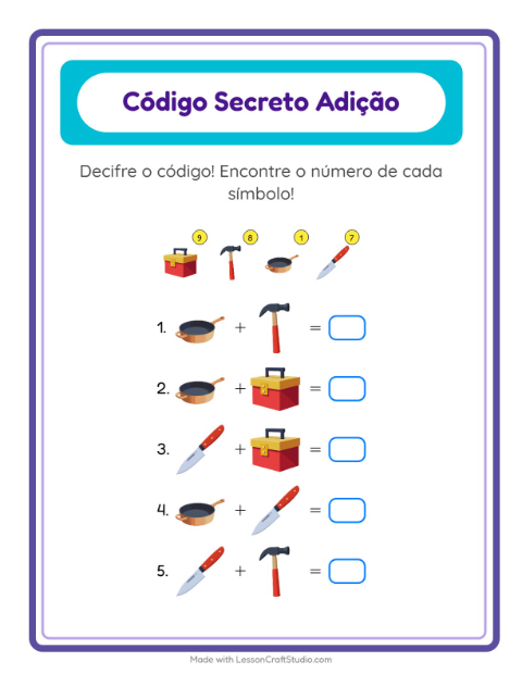 Pré-visualização da ficha de Adição Com Código com Pela casa para Educação infantil (pré-escola, 5-7 anos)
