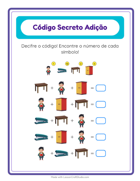 Pré-visualização da ficha de Adição Com Código com Sala de aula para Educação infantil (pré-escola, 5-7 anos)