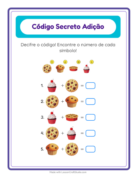 Pré-visualização da ficha de Adição Com Código com Sobremesas e doces para Educação infantil (pré-escola, 5-7 anos)