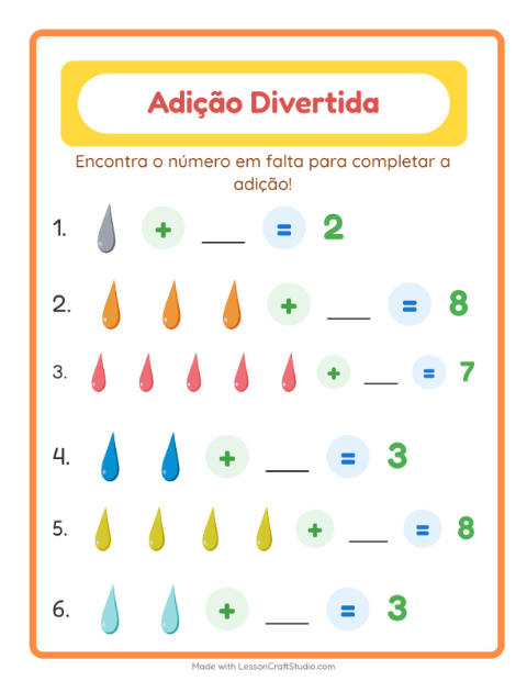 Pré-visualização da ficha de Adição com Cores para Educação infantil (pré-escola, 5-7 anos)