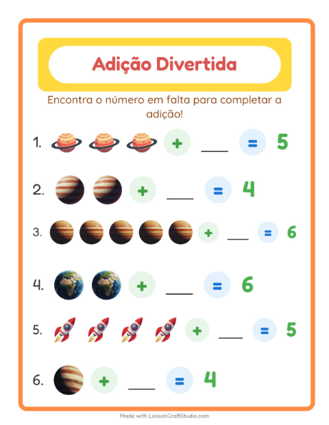 Pré-visualização da ficha de Adição com Espaço para Educação infantil (pré-escola, 5-7 anos)