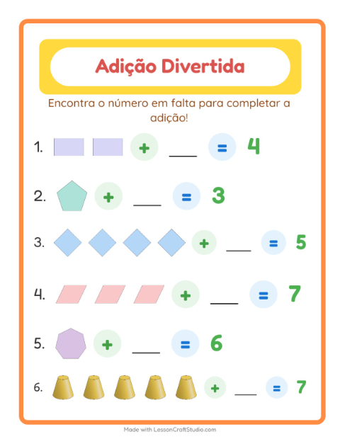 Pré-visualização da ficha de Adição com Formas para Educação infantil (pré-escola, 5-7 anos)