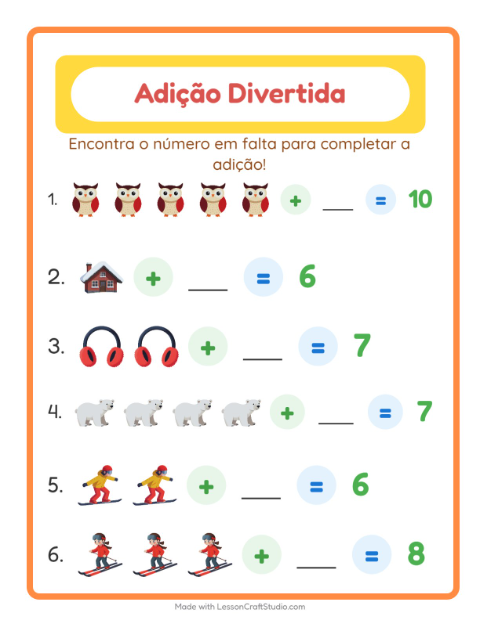Pré-visualização da ficha de Adição com Inverno para Educação infantil (pré-escola, 5-7 anos)