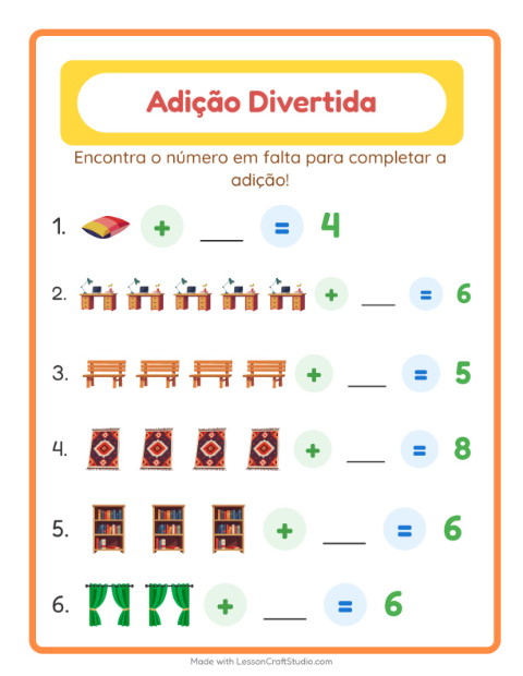 Pré-visualização da ficha de Adição com Móveis para Educação infantil (pré-escola, 5-7 anos)