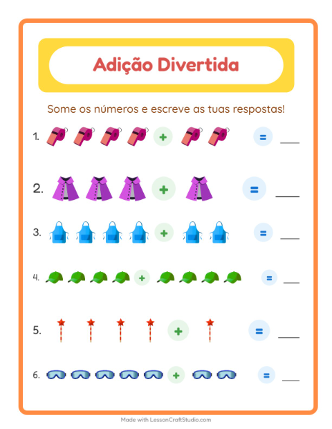 Pré-visualização da ficha de Adição com Acessórios para Educação infantil (pré-escola, 5-7 anos)