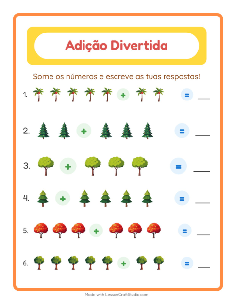 Pré-visualização da ficha de Adição com Árvores para Educação infantil (pré-escola, 5-7 anos)
