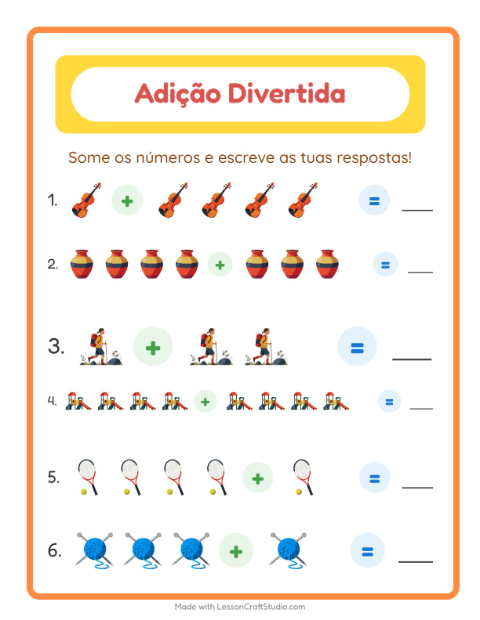 Pré-visualização da ficha de Adição com Atividades para Educação infantil (pré-escola, 5-7 anos)