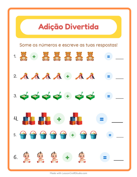 Pré-visualização da ficha de Adição com Brinquedos para Educação infantil (pré-escola, 5-7 anos)