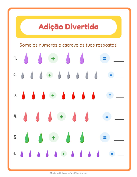 Pré-visualização da ficha de Adição com Cores para Educação infantil (pré-escola, 5-7 anos)