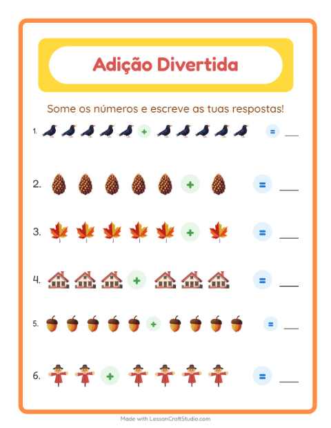 Pré-visualização da ficha de Adição com Diversos para Educação infantil (pré-escola, 5-7 anos)