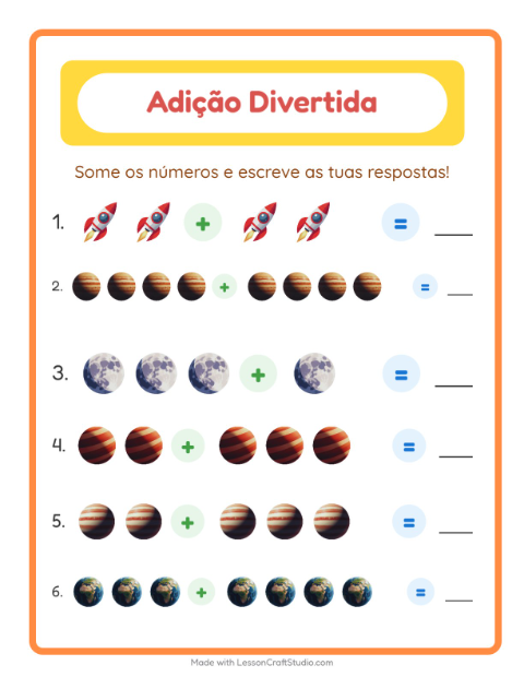 Pré-visualização da ficha de Adição com Espaço para Educação infantil (pré-escola, 5-7 anos)