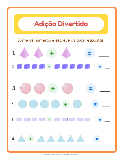 Pré-visualização da ficha de Adição com Formas para Educação infantil (pré-escola, 5-7 anos)