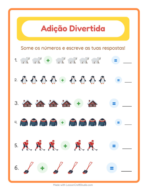 Pré-visualização da ficha de Adição com Inverno para Educação infantil (pré-escola, 5-7 anos)