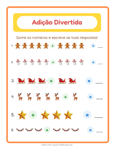Pré-visualização da ficha de Adição com Natal para Educação infantil (pré-escola, 5-7 anos)