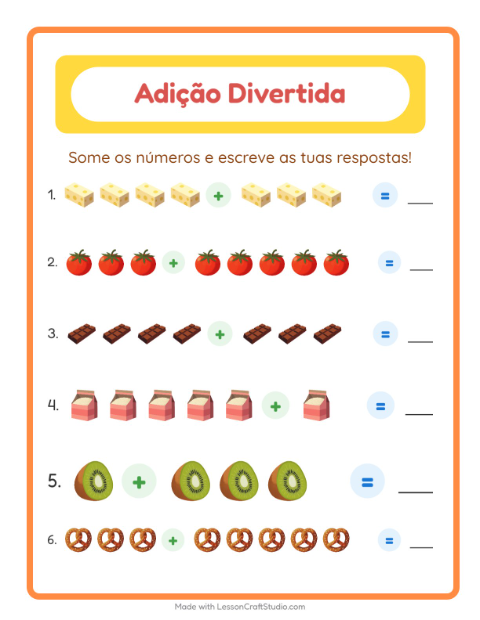 Pré-visualização da ficha de Adição com No supermercado para Educação infantil (pré-escola, 5-7 anos)