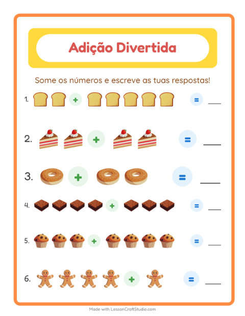 Pré-visualização da ficha de Adição com Padaria para Educação infantil (pré-escola, 5-7 anos)