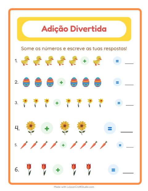 Pré-visualização da ficha de Adição com Páscoa para Educação infantil (pré-escola, 5-7 anos)