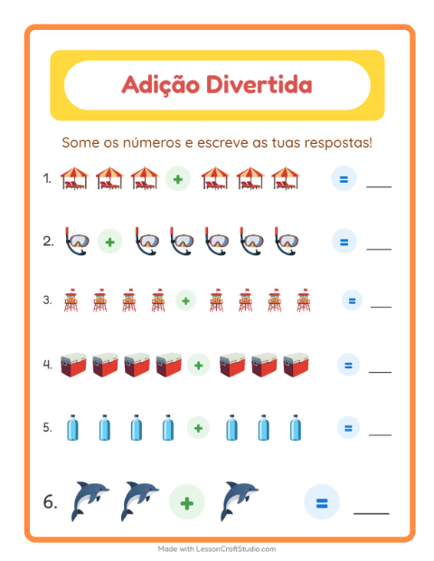Prévia: Adição até 20 com Praia – atividade para o 1º ano