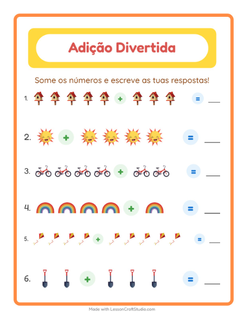 Pré-visualização da ficha de Adição com Primavera para Educação infantil (pré-escola, 5-7 anos)