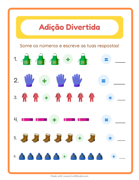 Pré-visualização da ficha de Adição com Roupas para Educação infantil (pré-escola, 5-7 anos)